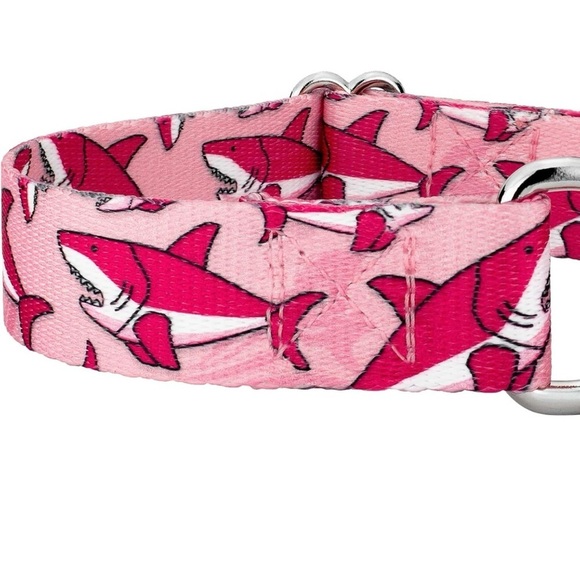 Country Brook Pets Pink Sharks Martingale Collar & Leash Sz M - Picture 5 of 7